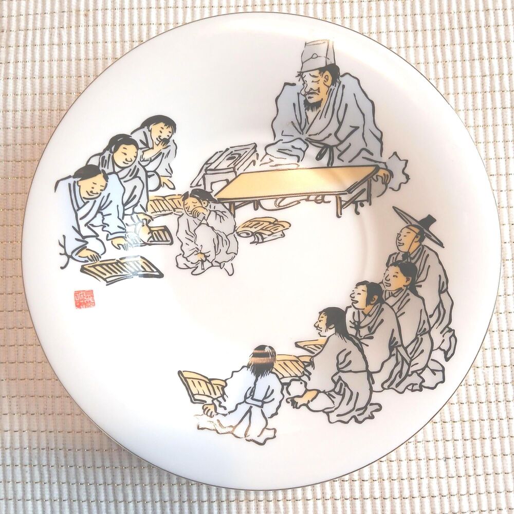 Korean decorative porcelain plate Kim Hong-do Dawon artist ~ Set of 2